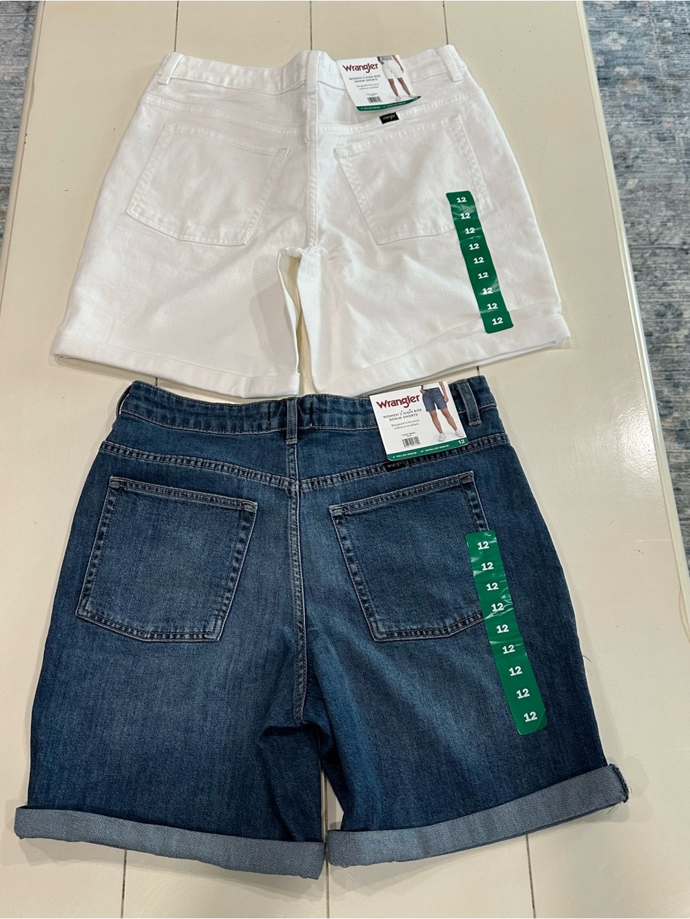 Set of 2- NWT Wrangler Women's Denim Shorts - White or Dark Blue,Size 12